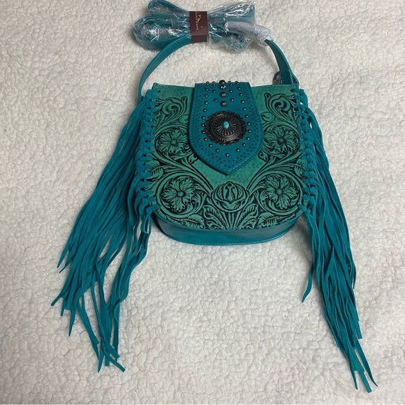 Montana West Turquoise Wrangler Cross Body Bag Concealed Carry Western Fringe - Picture 3 of 11